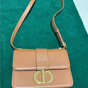 Dior Tan and Gold Crossbody Bag with Gold Clasp and Adjustable Strap